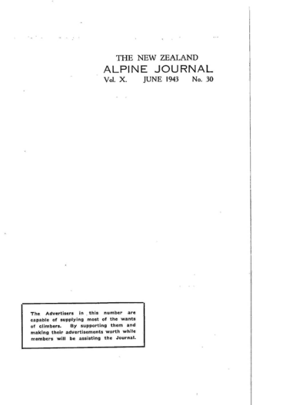 New Zealand Alpine Journal 1943 Vol 10 No 30 cover